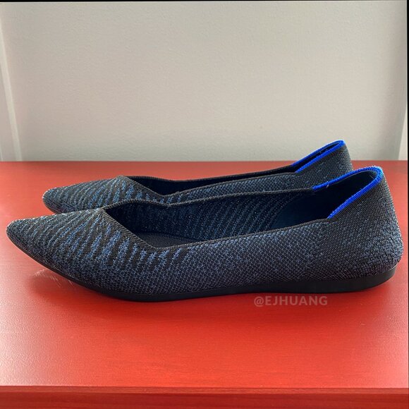 Rothy's The Point in Night Metallic Navy Zebra Tiger Stripe Animal Print Flats - Picture 5 of 8